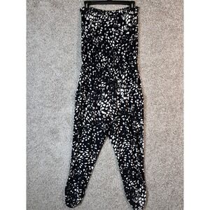 Peyton Jensen Evereve Strapless Jumpsuit Size M Black White Leopard Sylvia Artsy